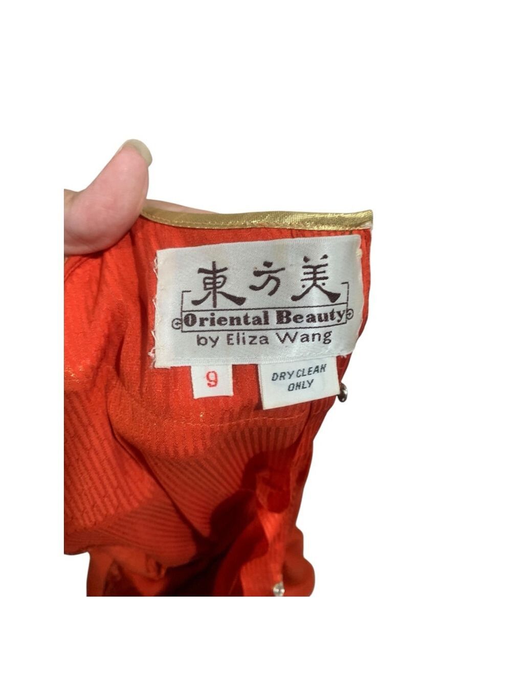Vntg 70’s Women's Oriental Beauty by Eliza Wang Orange Floral Dress Juniors 9 - Picture 7 of 7